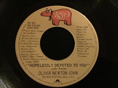 7inch Record OLIVIA NEWTON-JOHN - Hopelessly Devoted To You RS903 RSO 1978 Canada Rock Used