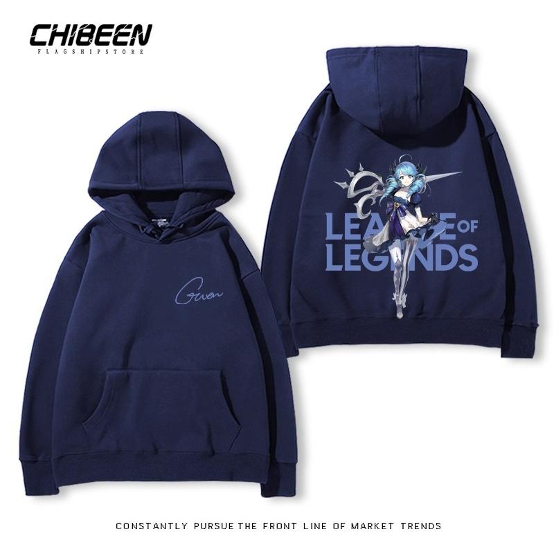 League of Legends LOL Lingluo Puppe Gwen Print Herren Kapuzensweatshirt Herbst und Winter Outdoor Plus Samt Locker Erwachsene Oberteile