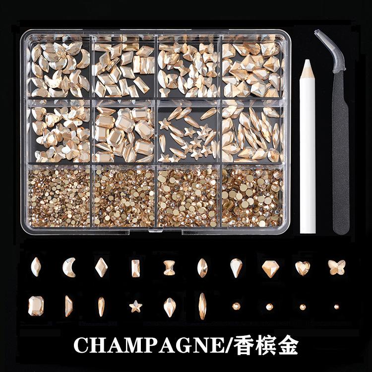 12-Grid Boxed Rhinestone Nail Art Flat Bottom Special-Shaped Diamond Nail Rhinestone Nail Art Jewelry Set