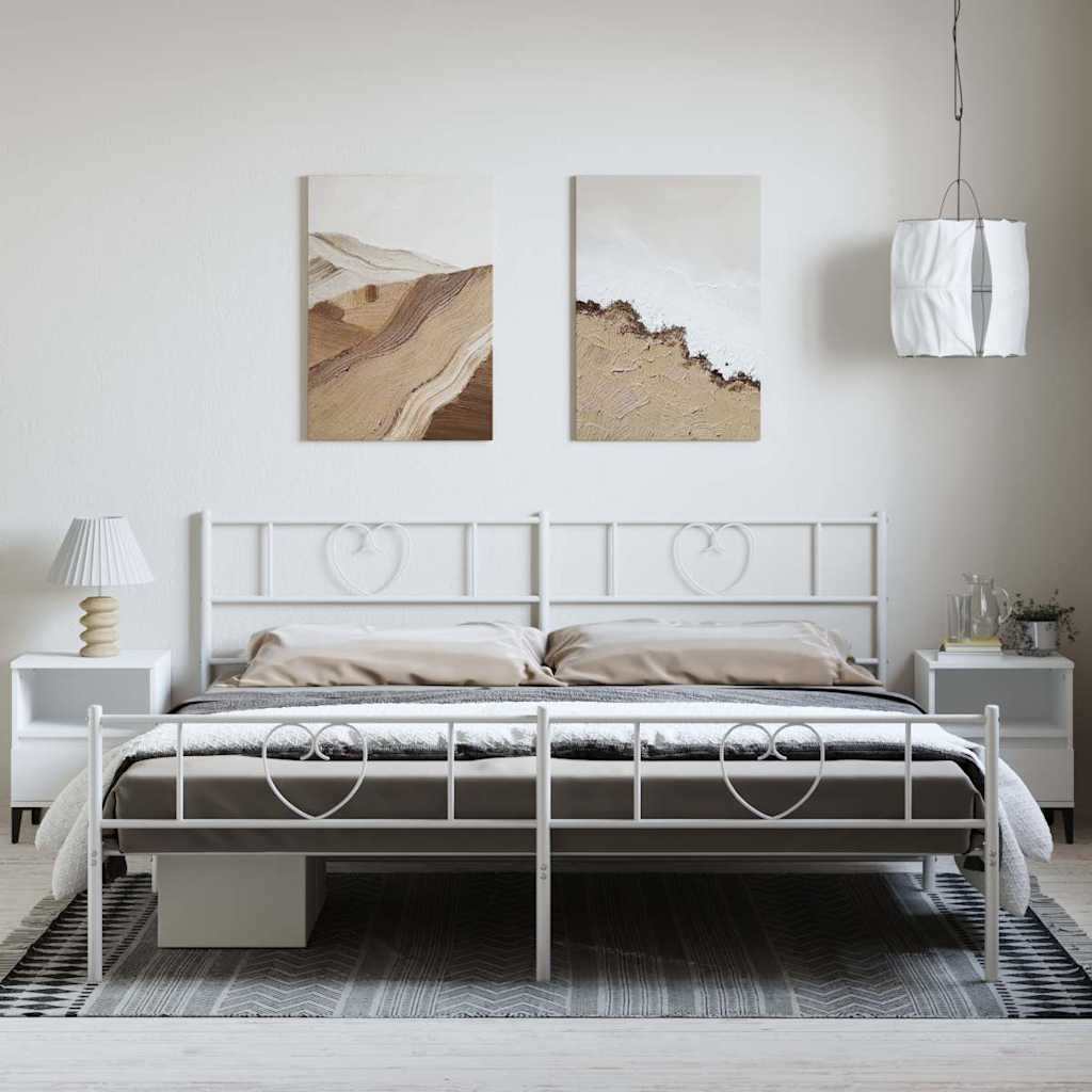 Metal Bed Frame with Headboard and Footboard White 193 x 203 cm