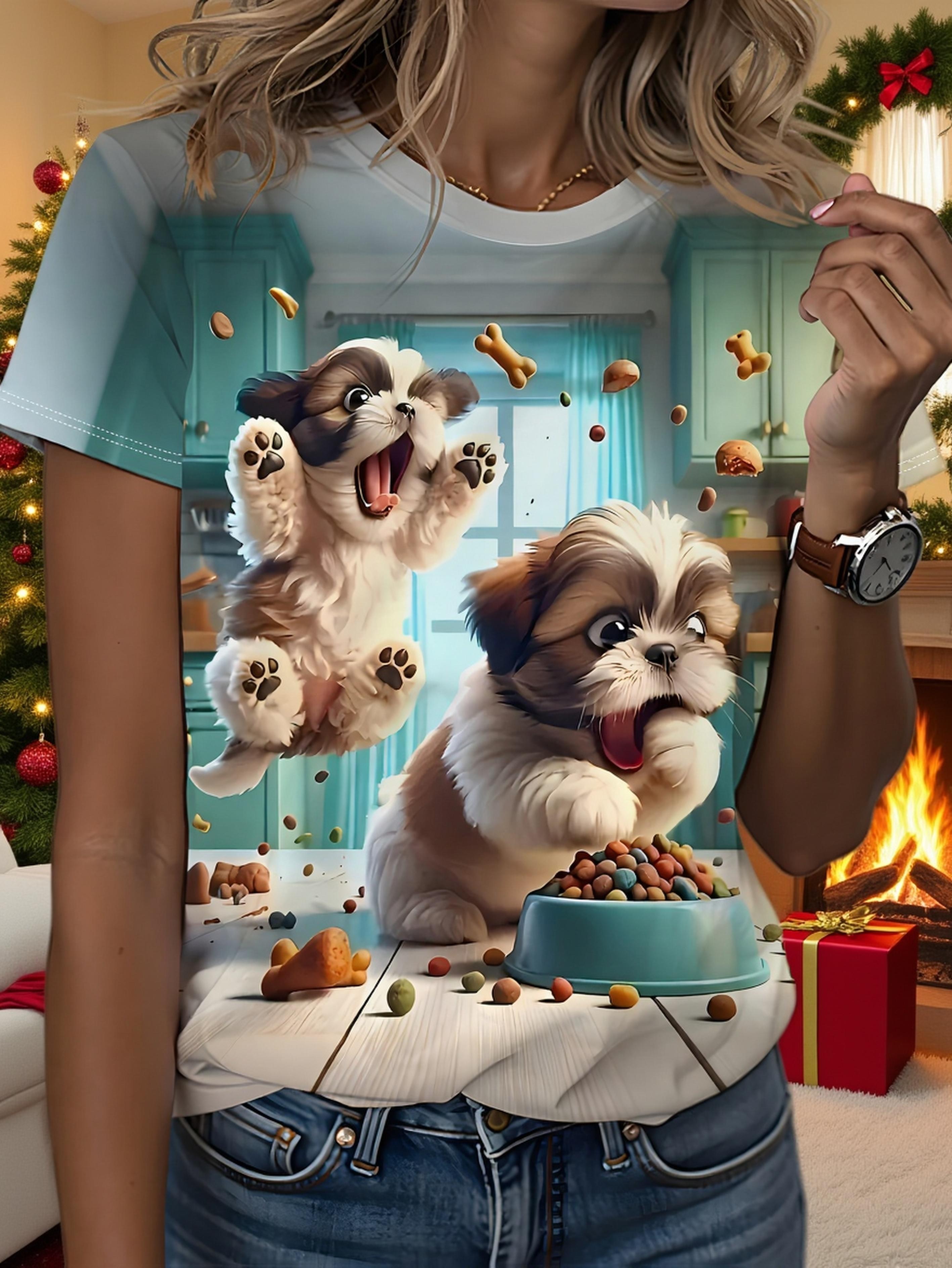 

Cute Puppy Eating Rice Printed T-shirt. Happy Style. Cute Puppy. Comfortable Fabric. 100% Polyester Fiber Machine Washable L дубильна кора