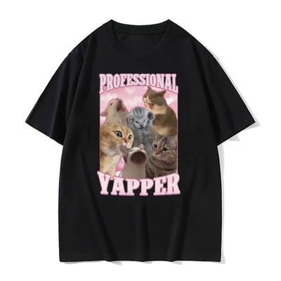 Yapper Lindo Kawaii Gato Gritando Meme Men's 100%Cotton Shirt Y2k Harajuku Graphic Fashion Tshirts Hawaiian Luxury Woman Tshirt