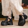 Johnature Retro Genuine Leather Thick Soled Shoes Round Toe Thick High-heeled Comfortable Platform Sandals