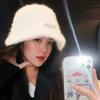 Fisherman's Hat for Women In Autumn and Winter Warm Big Head Buckle Hat White Non Faced Plush Bucket Hat