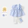 Toddler Girl Plaid Flutter Sleeve Summer Outfit Set (1-3 Years) - Korean Fashion Two-Piece