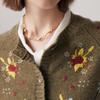 Paluopo Women's 100% Cashmere Embroidered Round Neck Cardigan