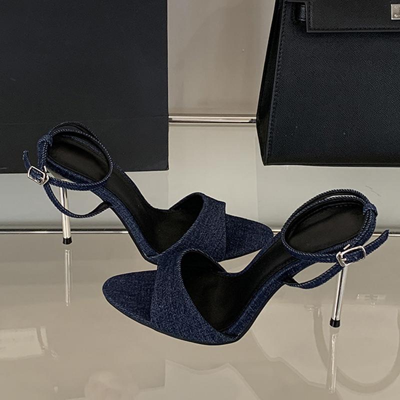 Summer Fashion Metal Thin High Heels Gladiator Sandals Women Elegant Pointed Open Toe Banquet Party Prom Shoe Woman Silver