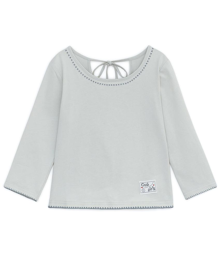 HUG YOUR SKIN Back Ribbon Capri Sleeve Tee (Grayish Blue)