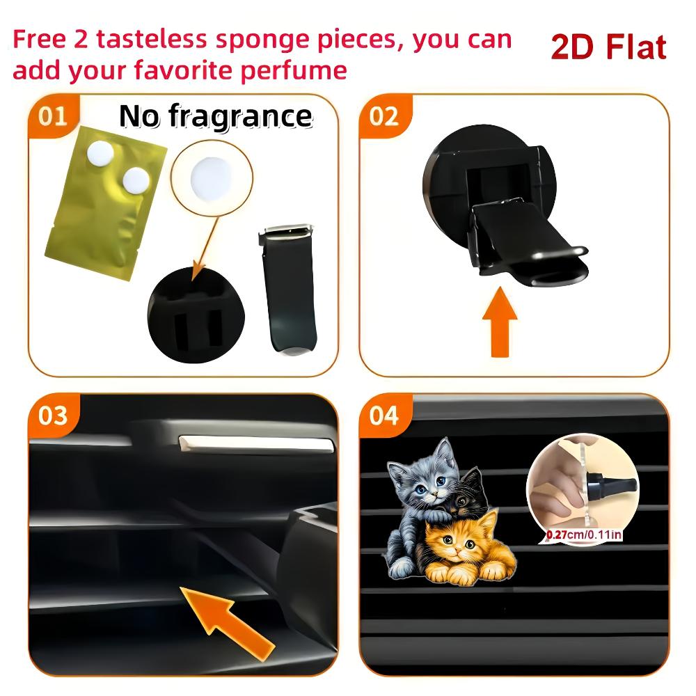 2D flat three kittens car vent clip decorative diffuser (fragrance not included),car interior decoration, aromatherapy clip,ideal for holiday gifts