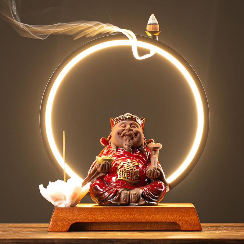 

God of Wealth Figurine Lamp: Prosperity and Fortune for Home or Shop