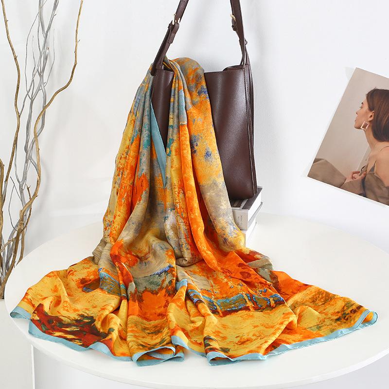 Summer silk scarf women's print lengthened thin shawl with decorative scarf sun protection beach towel Fashion Refined-inspired Casual Scarf