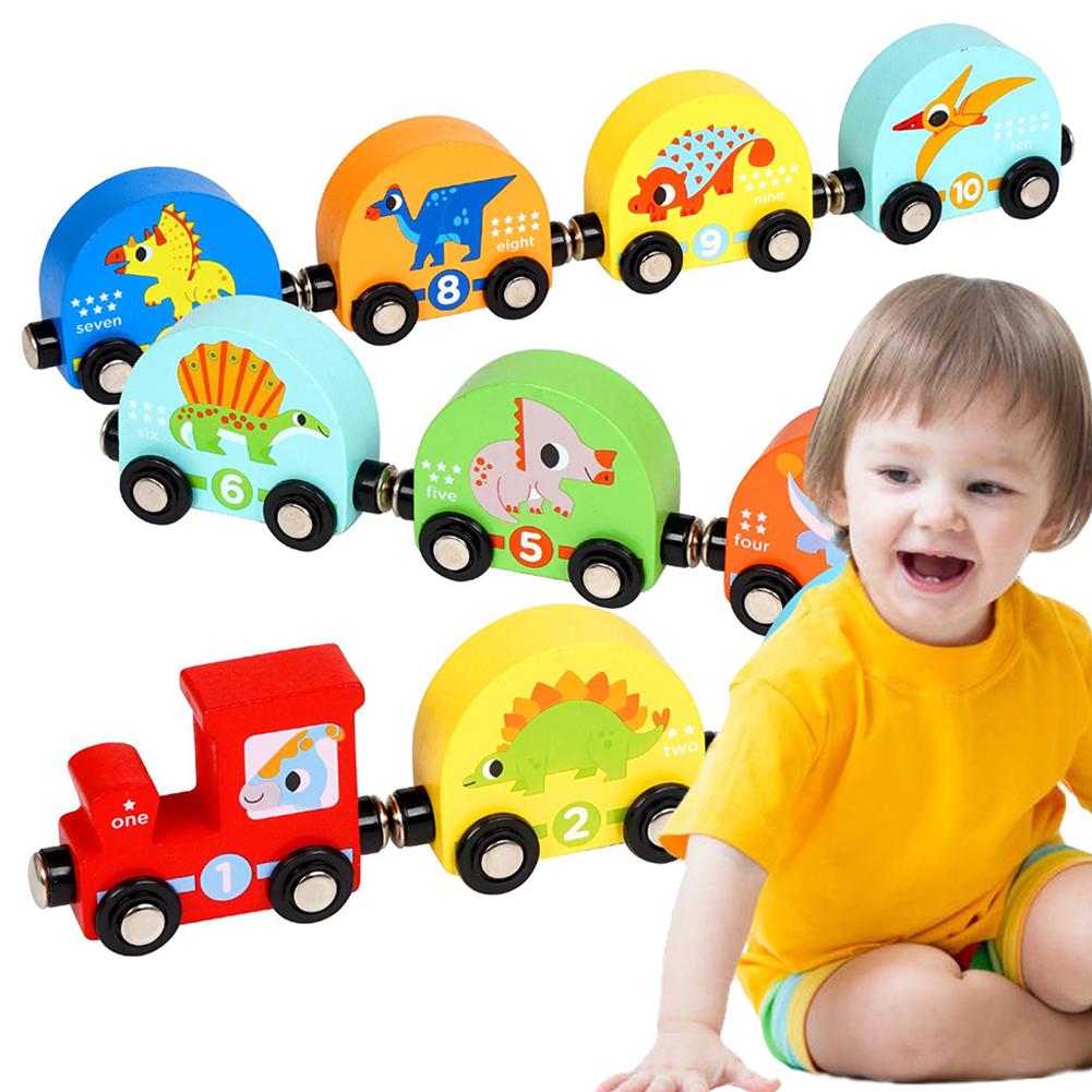 Magnetic Wooden Dinosaur Train Set Montessori Toys Montessori Preschool Educational Learning Toy Number Train Toys for Toddlers