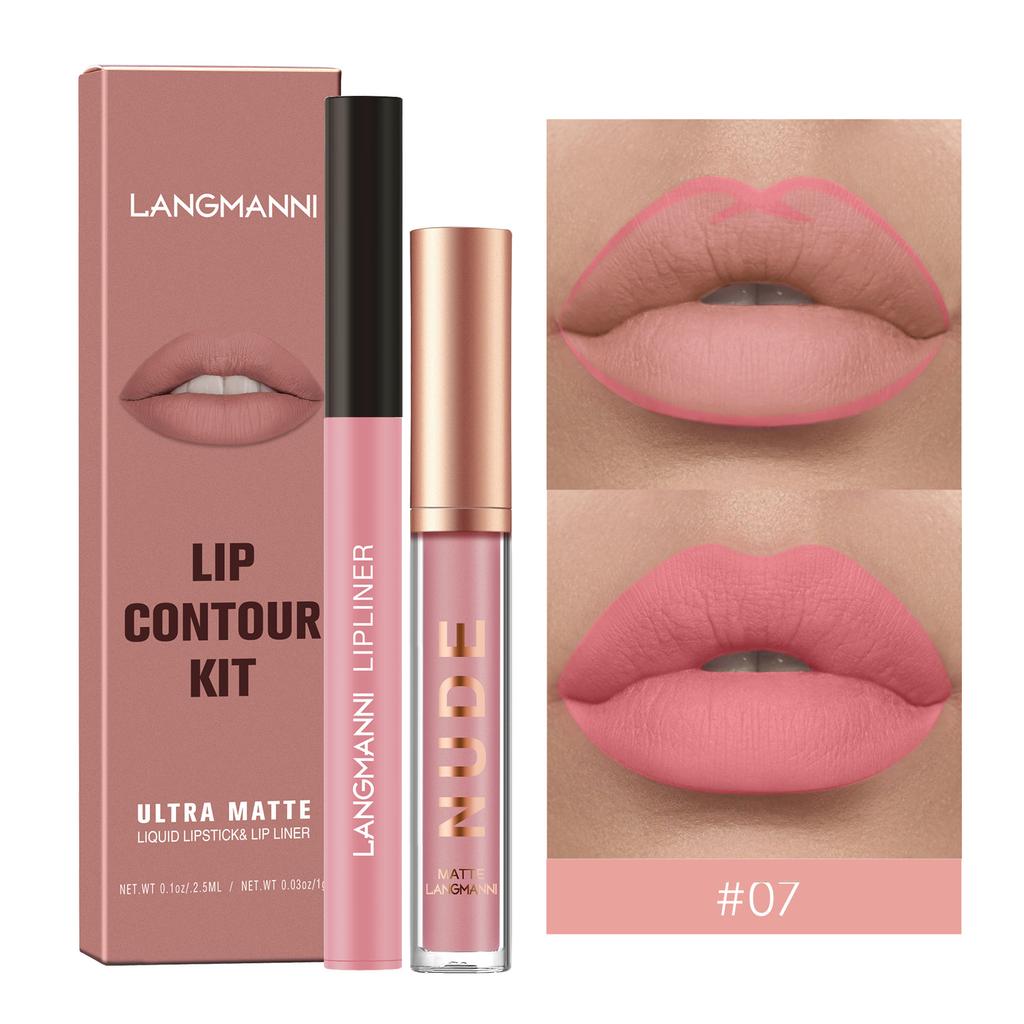 Nude Lipstick and Lip Liner Set - Long-Lasting Waterproof Lip Stain - Highly Pigmented Makeup Kit for Daily and Holiday Gifts - Non-Sticky Formula