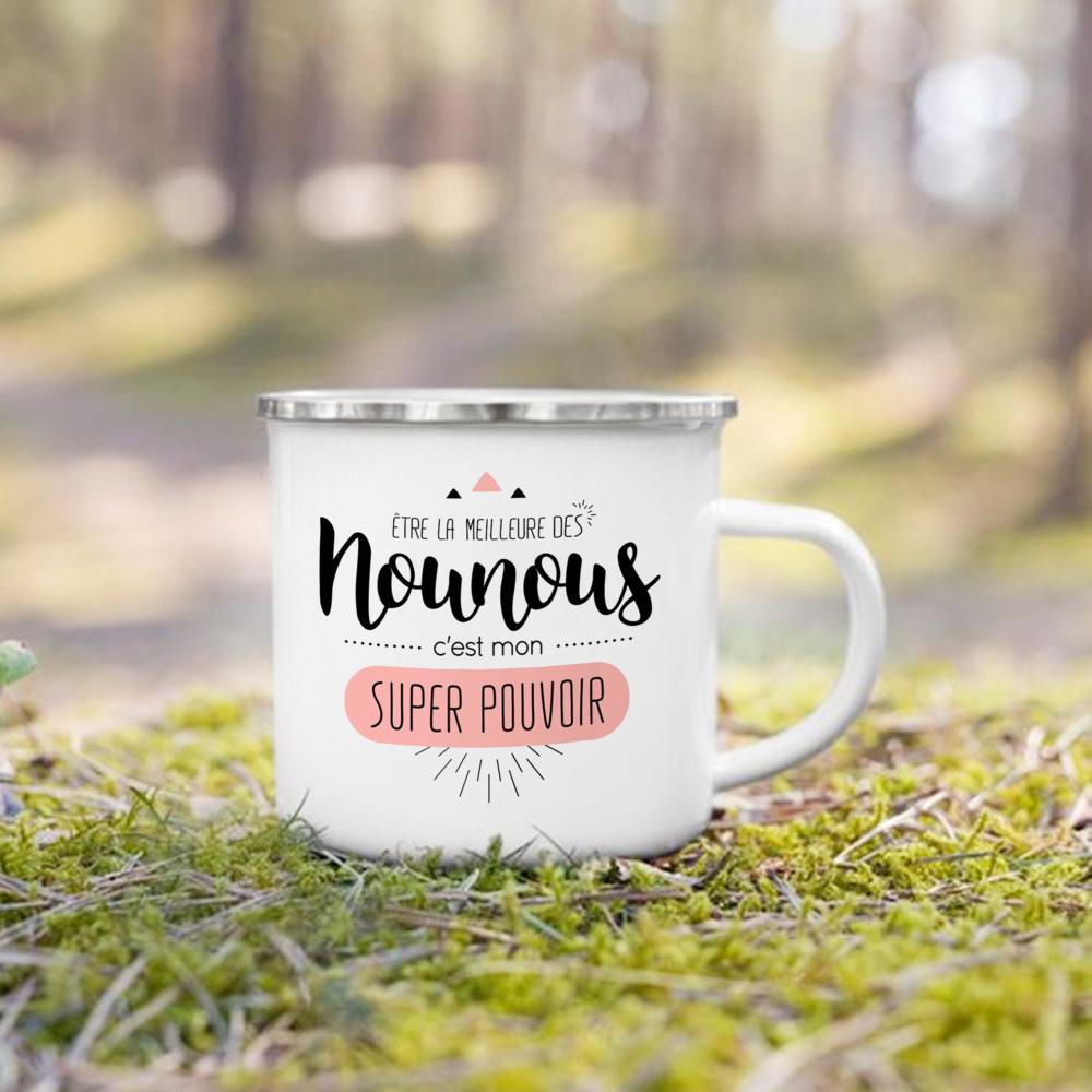 Thank You Nounou French Printed Enamel Mugs Coffee Cups Drink Wine Juice Mug Dessert Cocoa Milk Handle Cup Best Gift for Nounou