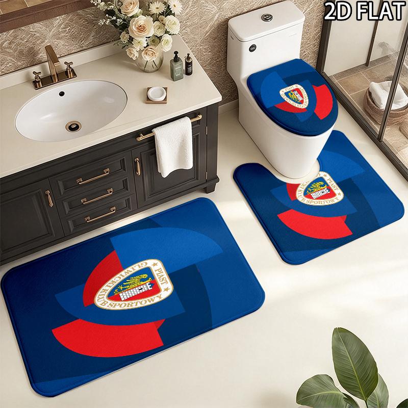 3pcs Piast Gliwice Pattern Flannel Nonslip Absorbent Washable Decorative Bathroom Home Toilet Seat Cover Mat