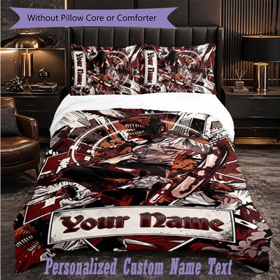 Personalized 3Pcs Bedding SetChainsaw Man Custom Text Duvet Cover Pillowcase Set Bedroom Gift