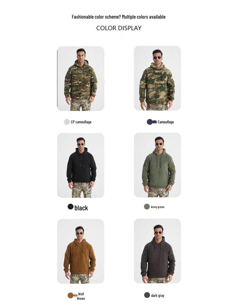 Men's Winter Camouflage Hooded Sweatshirt - Thick Fleece Lined, Warm, Outdoor Tactical Sport