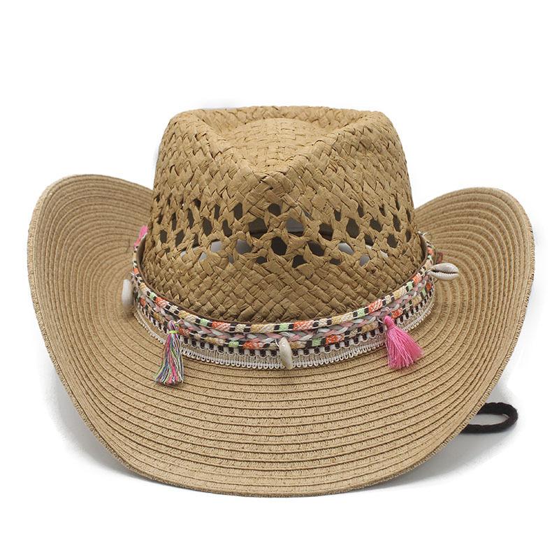 European and American ethnic style cowboy hat hollow woven straw hat women's big-brimmed sun hat