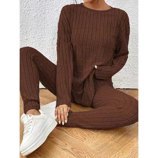 Casual O-neck Two Piece Set Women Outfits Autumn Winter Fashion Solid Knitted Long Sleeve Sweater Elegant Loose Pants Suit