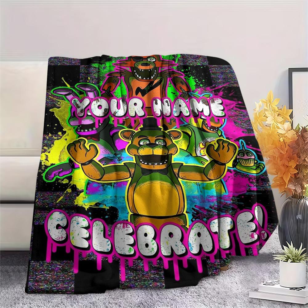 1PC Fnaf Celebration Custom Name Patterned Flannel Blanket Suitable For All Seasons For Home Decor Warmth And Comfort Gifts Holiday Present