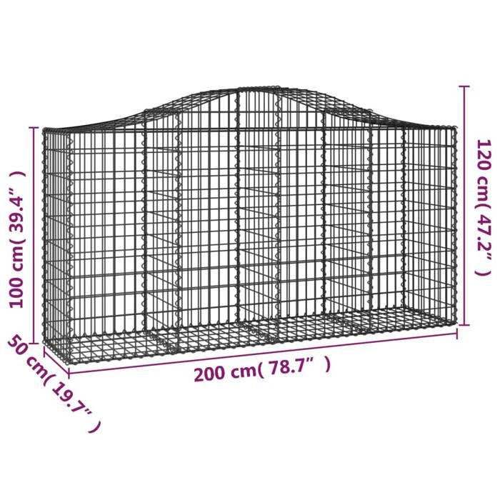 VidaXL Paniers à gabions arqués 4 pcs 200x50x100/120 cm fer galvanisé, gabion, cage de gabion, panier de mur de gabion, mur 3145642