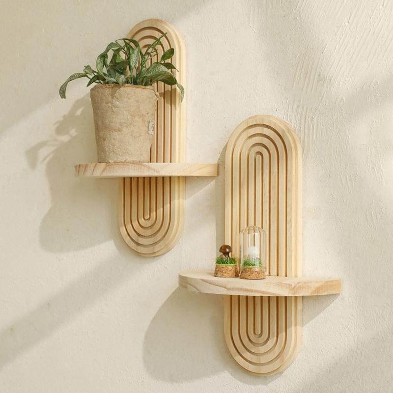 Elegant Wooden Arched Floating Shelf Decorative Rainbow Arch Books Storage Display Rack Bedroom Wall Decoration