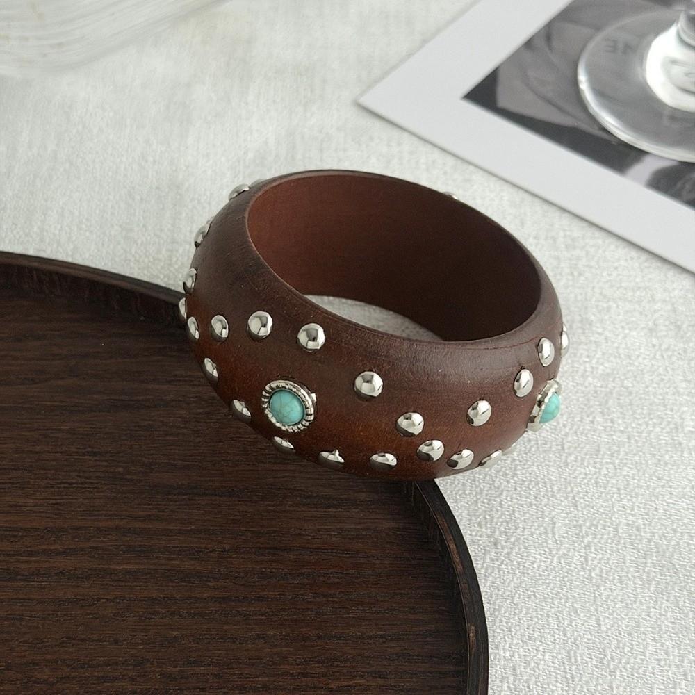 4 Colors Wooden Bracelet Vintage Finish Punk Hip Hop Bangle Vintage Wide Wood Bangle  Daily Wear