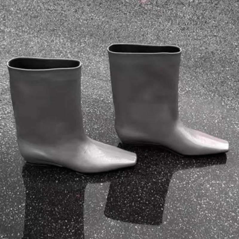 Fashion Designer 2025 New Women High Boots Flats Square Toe Leather Shoes Elegant Winter Mid Calf Boots Brand Party Woman Knight's Botas