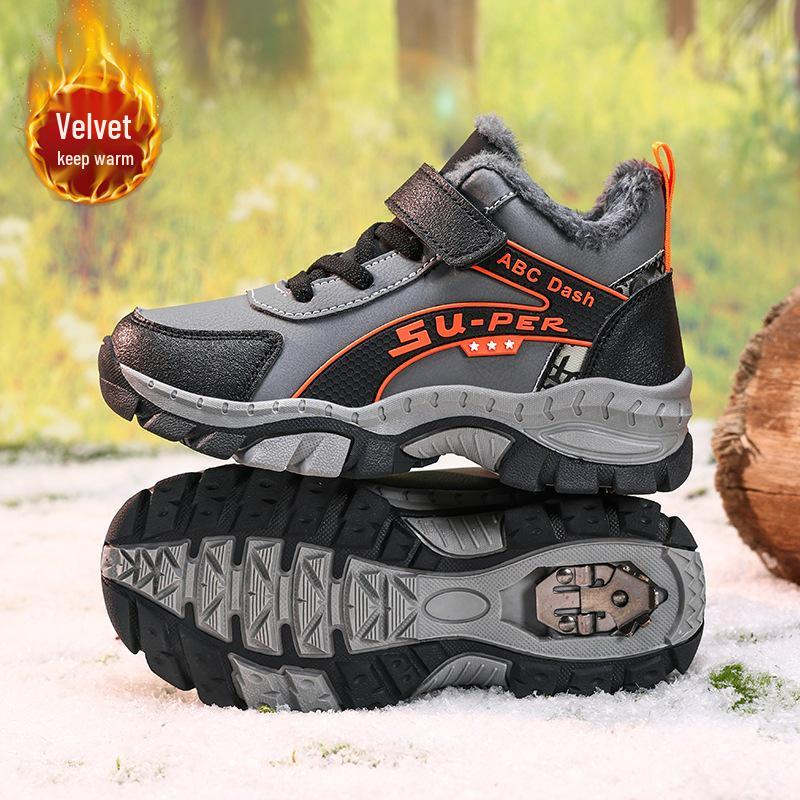 Boys' Fleece-Lined Cotton Shoes - New 2025 Autumn/Winter Non-Slip Warm Outdoor Sports Footwear