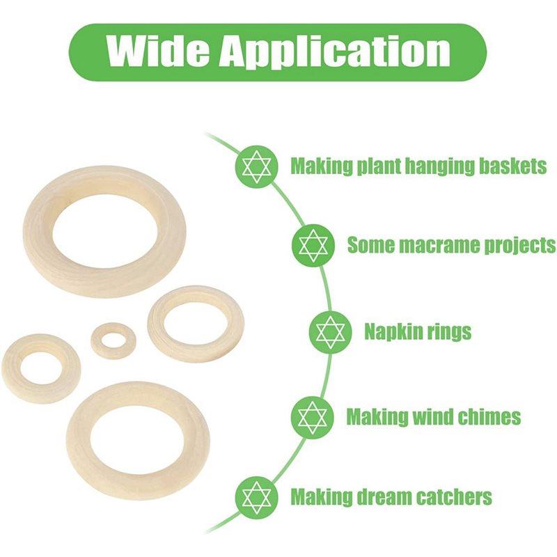 A25F-Pendant Connectors For Jewelry Making, 100 PCS Unfinished Natural Wooden Rings For Crafts, Wood Rings For DIY Macrame Suppl
