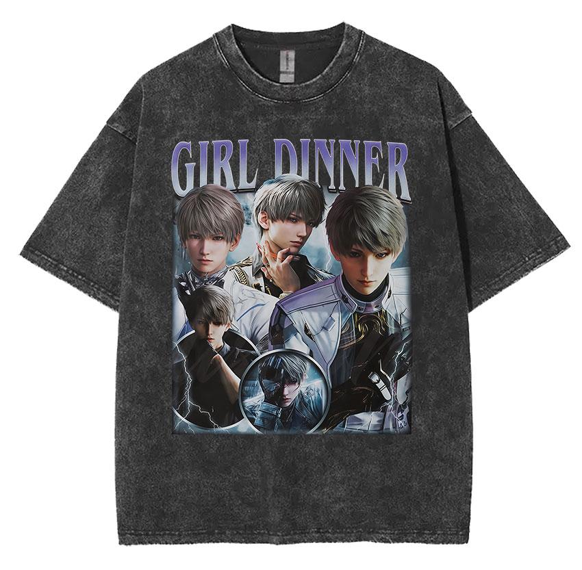 Funny Girl Dinner Caleb Graphic Tee Shirt Love and Deepspace Novelty Cotton T Shirts Fashion High Quality Vintage Washed T-Shirt