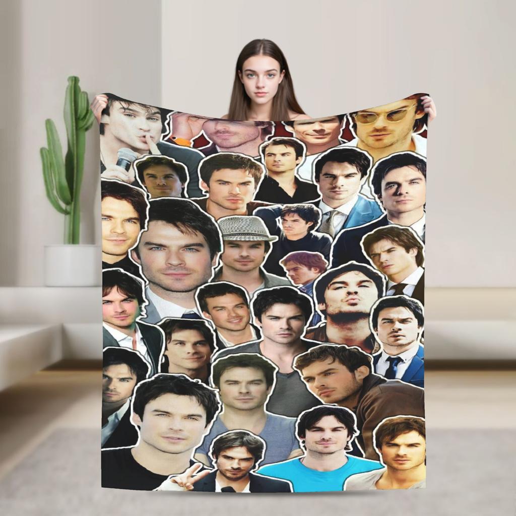 The Vampire Diaries Damon Salvatore Serie TV Coperta Decorativa in Flanella Plaid per Arredamento Casa Calda Morbida Copriletto Regalo