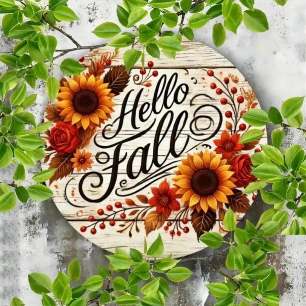Hello Fall Metal Sign Sunflower Autumn Leaves Wall Decor Rustic 2D Iron Art Home Bar Cafe Kitchen Gift