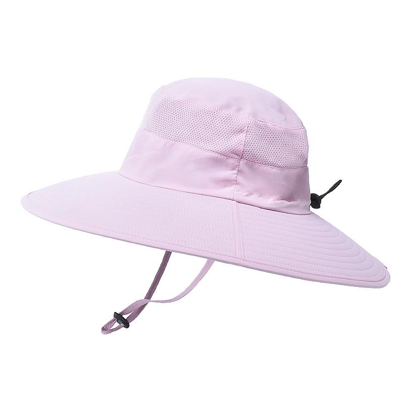Unisex Sommer Outdoor 12CM Breite Krempe Fischerhut Atmungsaktives Mesh Angelhut Sonnenschutz Panama Hut Winddichtes Band Wanderhut Neu