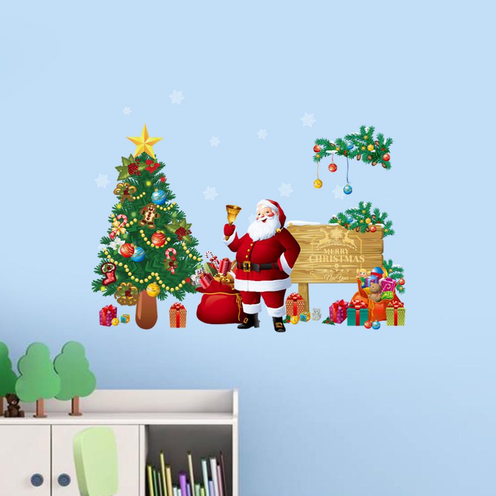 Holiday Wall Decor Pvc Removable Christmas Santa And Tree Wall Sticker For Living Room And Porch