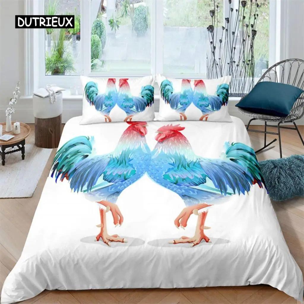 Set de lenjerie de pat cu pui, Queen Farmhouse, animale, pilotă, husă, găină, cocoș, pui, cuvertură, pentru fete, adolescenți, femei, dormitor, decor