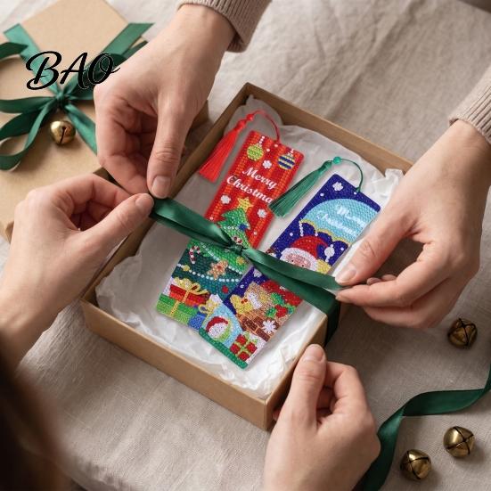 Handmade Gift for Readers 4PCS Christmas Theme Diamond Painting Bookmarks, Creative DIY Art Kits, Crafts Beginners Stress Relief Portable Book Markers