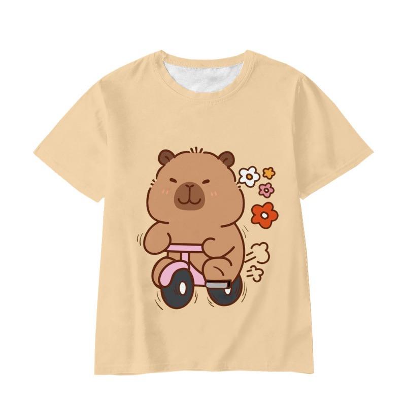 Children's T-Shirt Girl Capybara Printed Little Girl Clothes Short Sleeve Children Top O-Neck Tight T-Shirt Fashion Girl T-Shirt