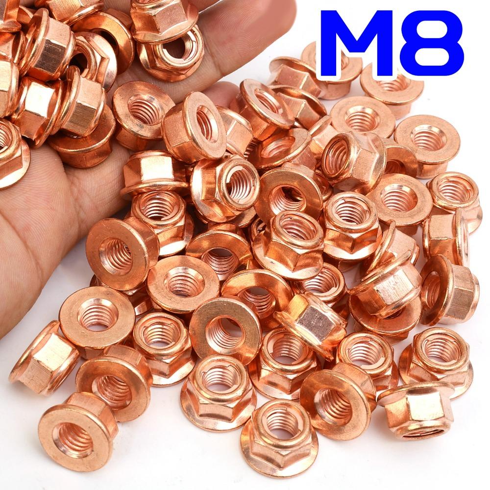 M8 Exhaust Pipe Nuts for BMW E30 3 Series Carbon Steel Copper Plated Hex Self Locking Nut Manifold High Temp Fastener Hardware