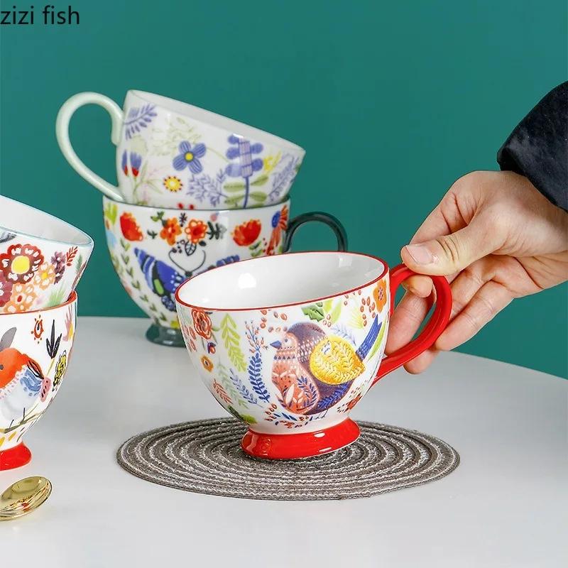 Hand Painted Ceramic Mug Large Capacity Water Cup Milk Mugs Cereal Breakfast Cups Coffee Cup Milk Tea Cups Coffee Mugs Tea Mugs