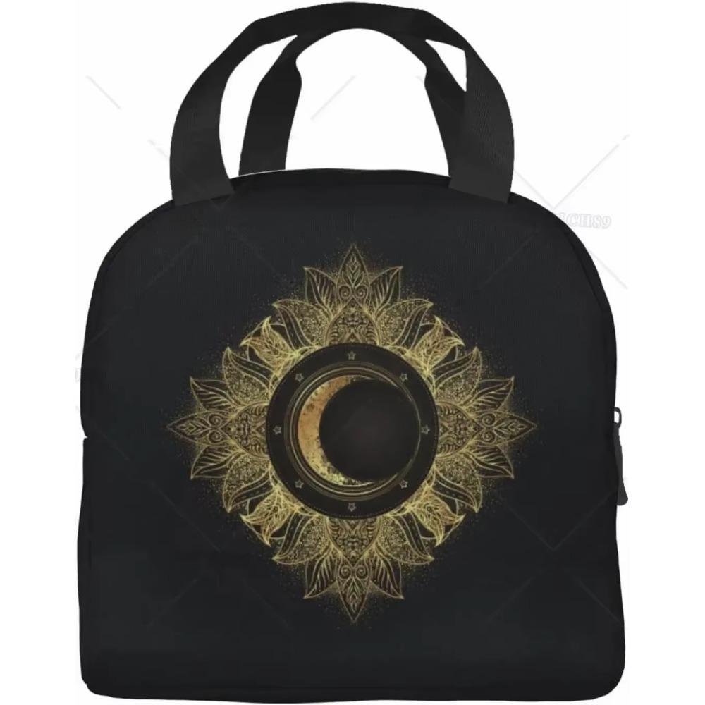Mandala Boho Crescent Moon Sun Dreamcatcher Lunch Bag Waterproof Portable Tote Bag for Fashion Lunch Box with Zip Closure