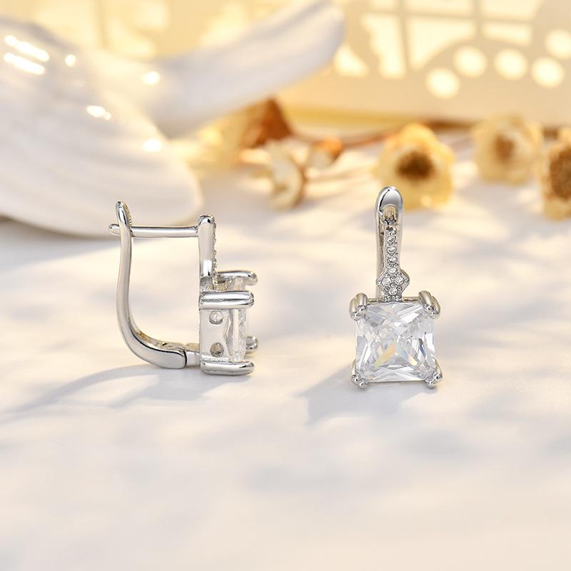 BELLA BOX European And American Fashion Square Zirconia Ear Studs With Geometric Design For Women's Earrings