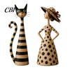 Unique Gifts for Cat Lovers 2Pcs Vintage Lady And Sculptures Set, Resin Striped Figurine, Retro Elegant Desktop Decorations Statue with Polka