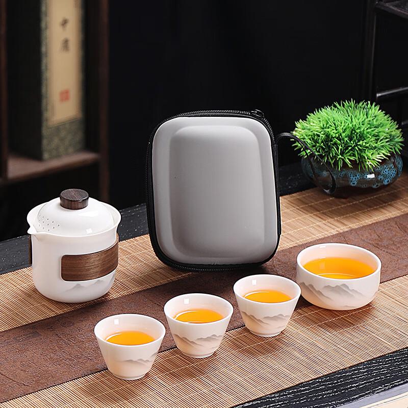 Portable Mutton-Fat Jade White Porcelain Kung Fu Tea Set