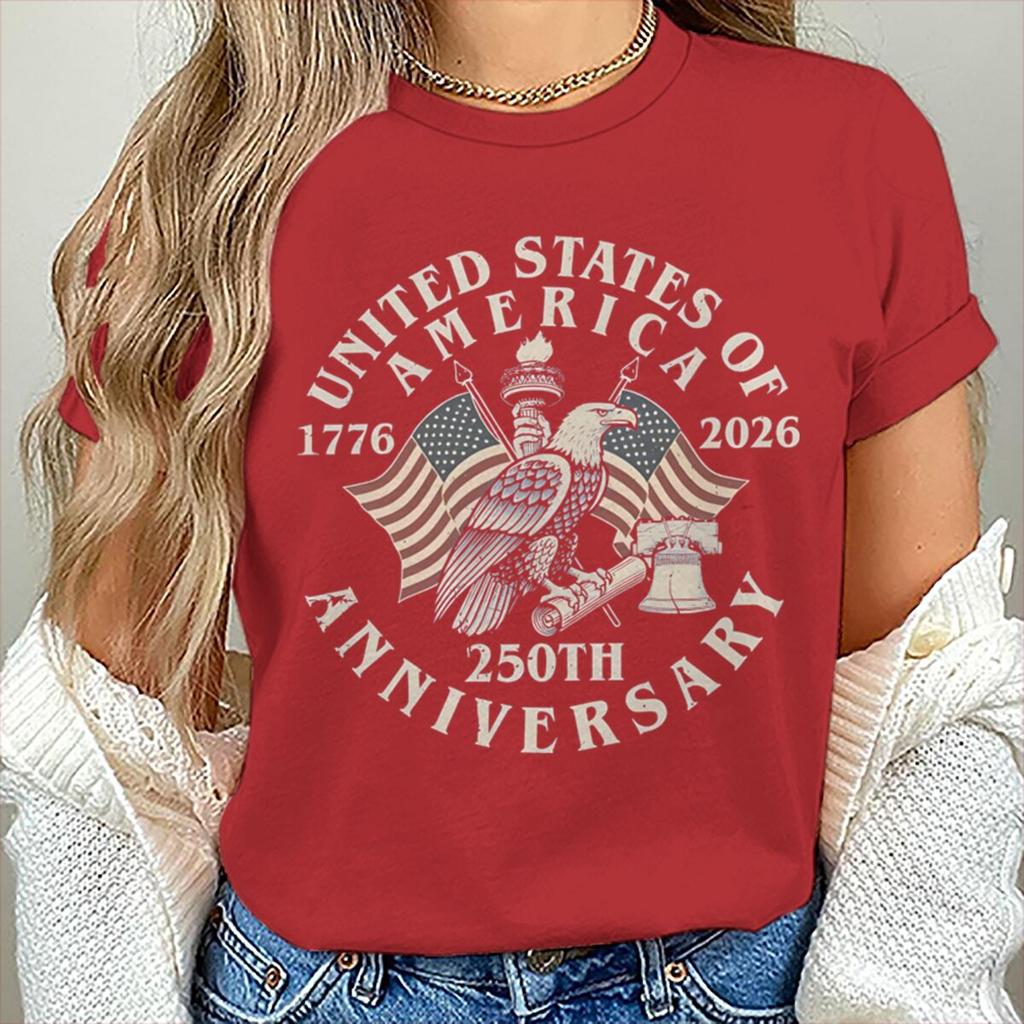 Vintage Usa 250th Anniversary 17762026 Tshirt Unisexs Retro Eagle Flag Print Casual Patriotic 4th Of July Tee Gift