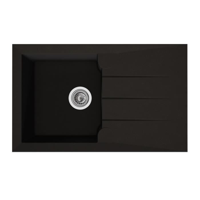 Evier - Résine BMC - Noir - A encastrer - STRADOUR - Alineo 1C - 81 x 50 cm