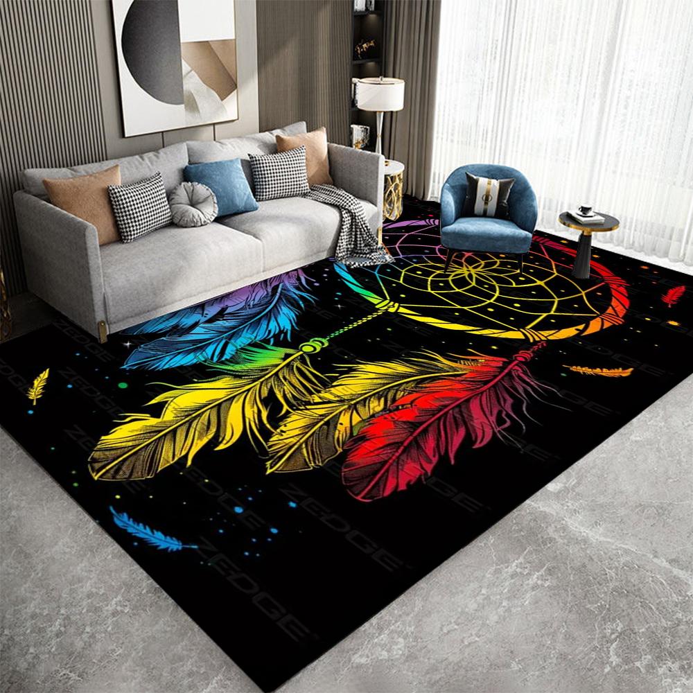 Lebendiger Traumfänger Bereichsmatte Buntes Federblumen Design Matte für Wohnzimmer Schlafzimmer Heimmatte Teppiche für Wohnzimmer Dekor