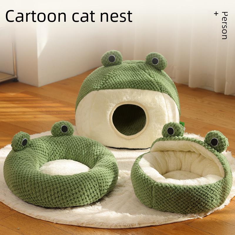 Cartoon Frog Shape Pet Bed: Winter-Warm & Four Seasons Universal for Cats and Dogs