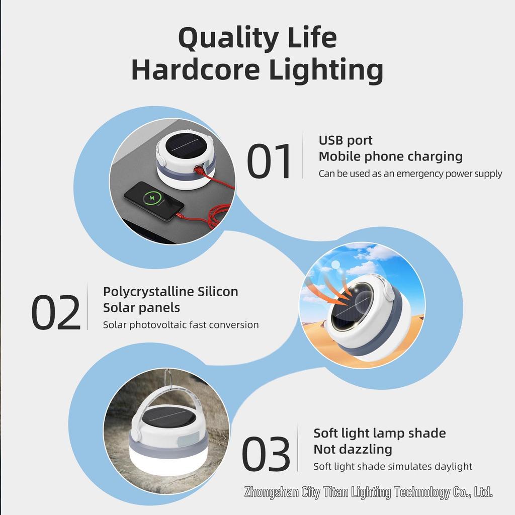 Super Bright Solar Camping Lantern - Emergency Light, Dimmable, Rechargeable, and Portable for Outdoor Use