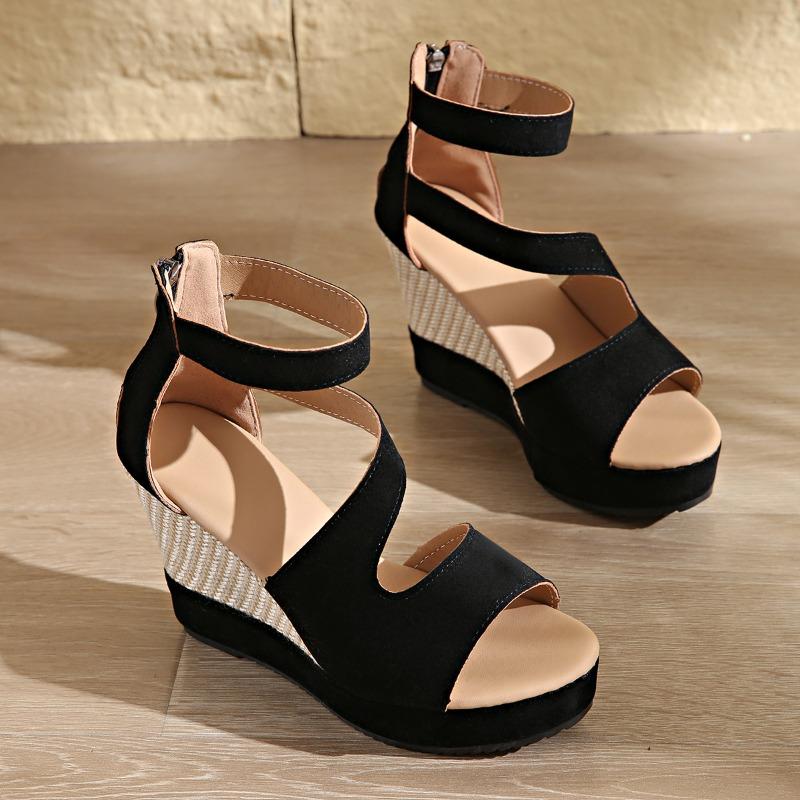 Pegged Heels, New Style, Large Size, Peep-toe Sandals, Women's Thick-soled Shoes, Platform Heels